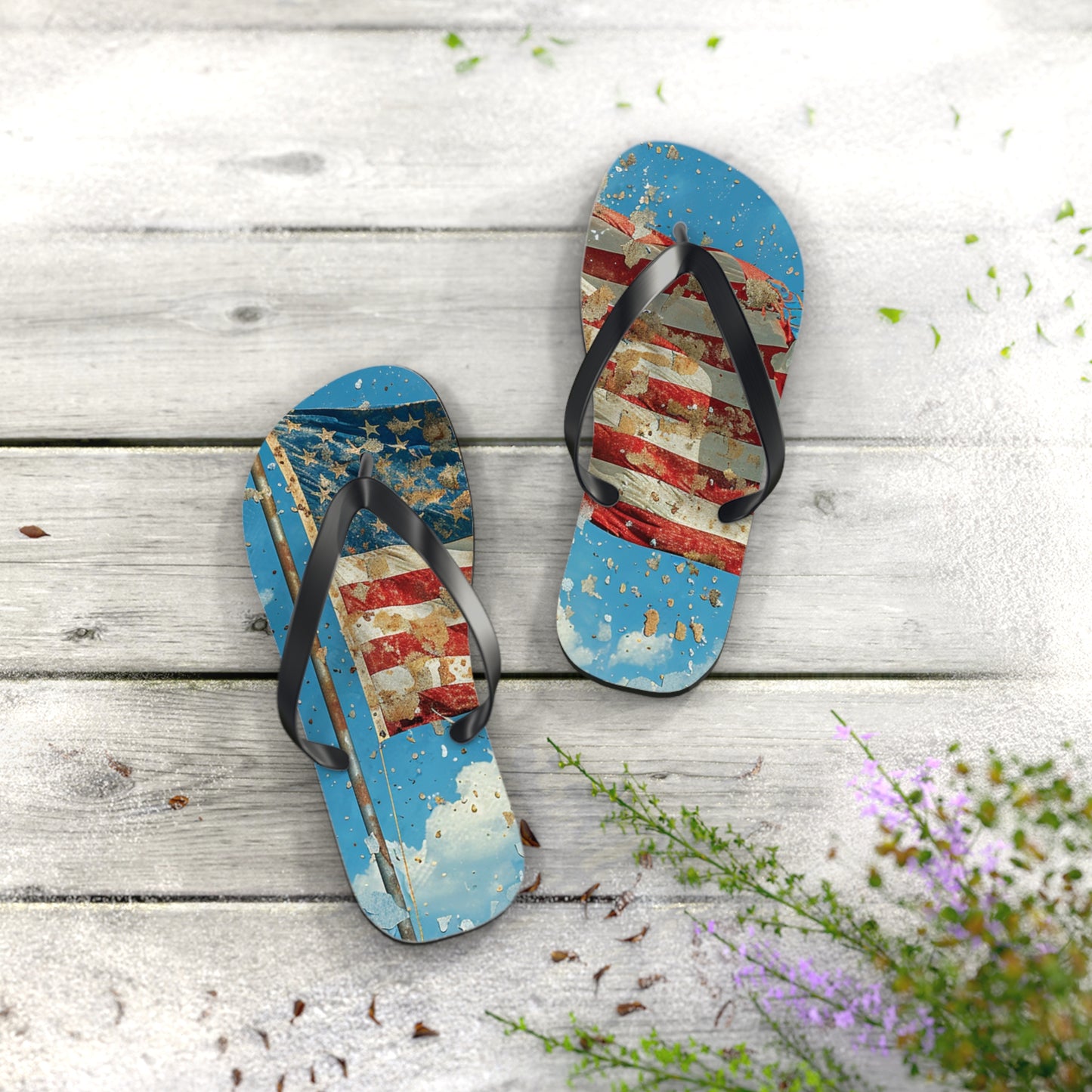 Distressed American Flag Flip-Flops