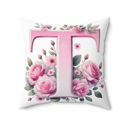 Alphabet Flowers Print Spun Polyester Square Pillow