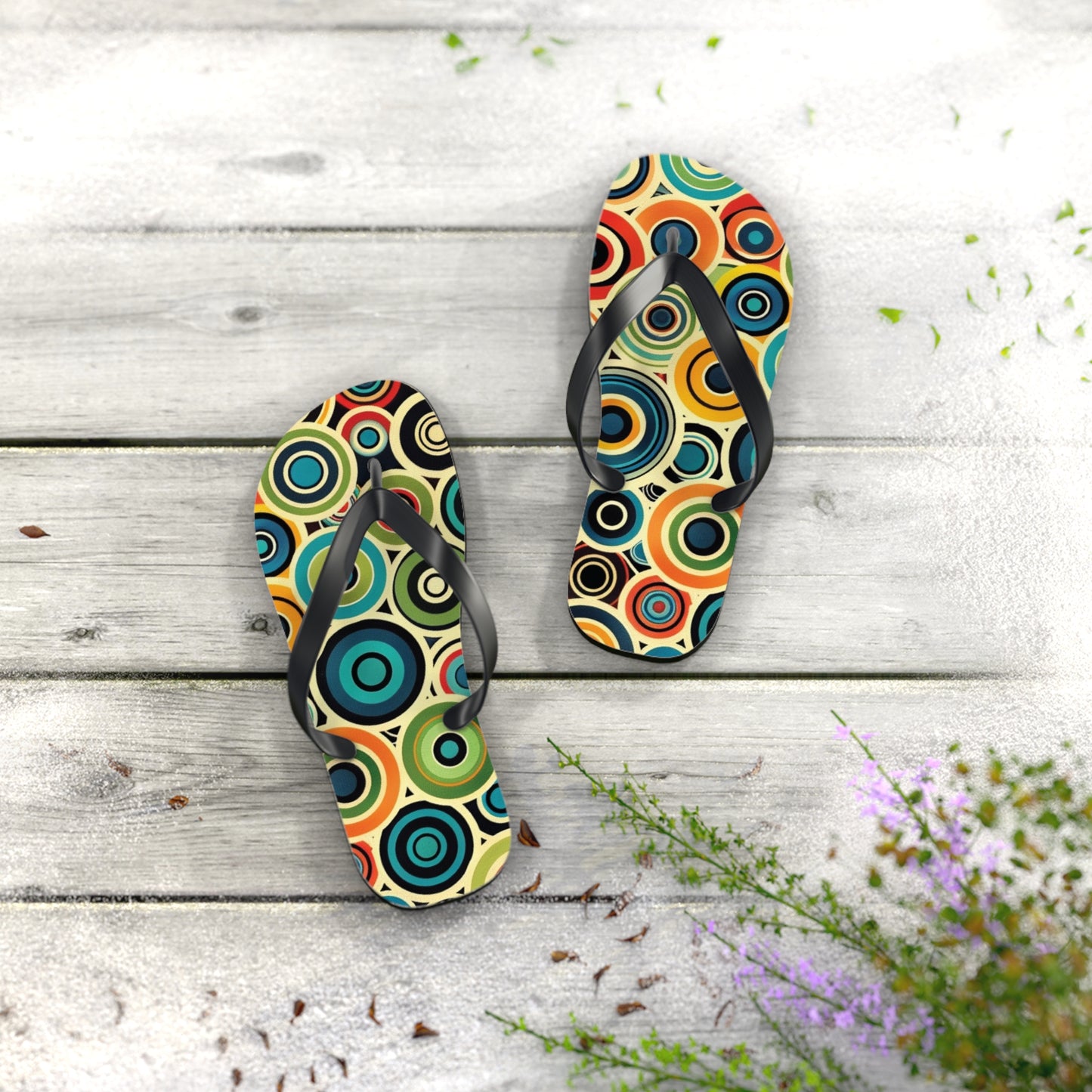 Abstract Decorative Circles Pattern Flip-Flops