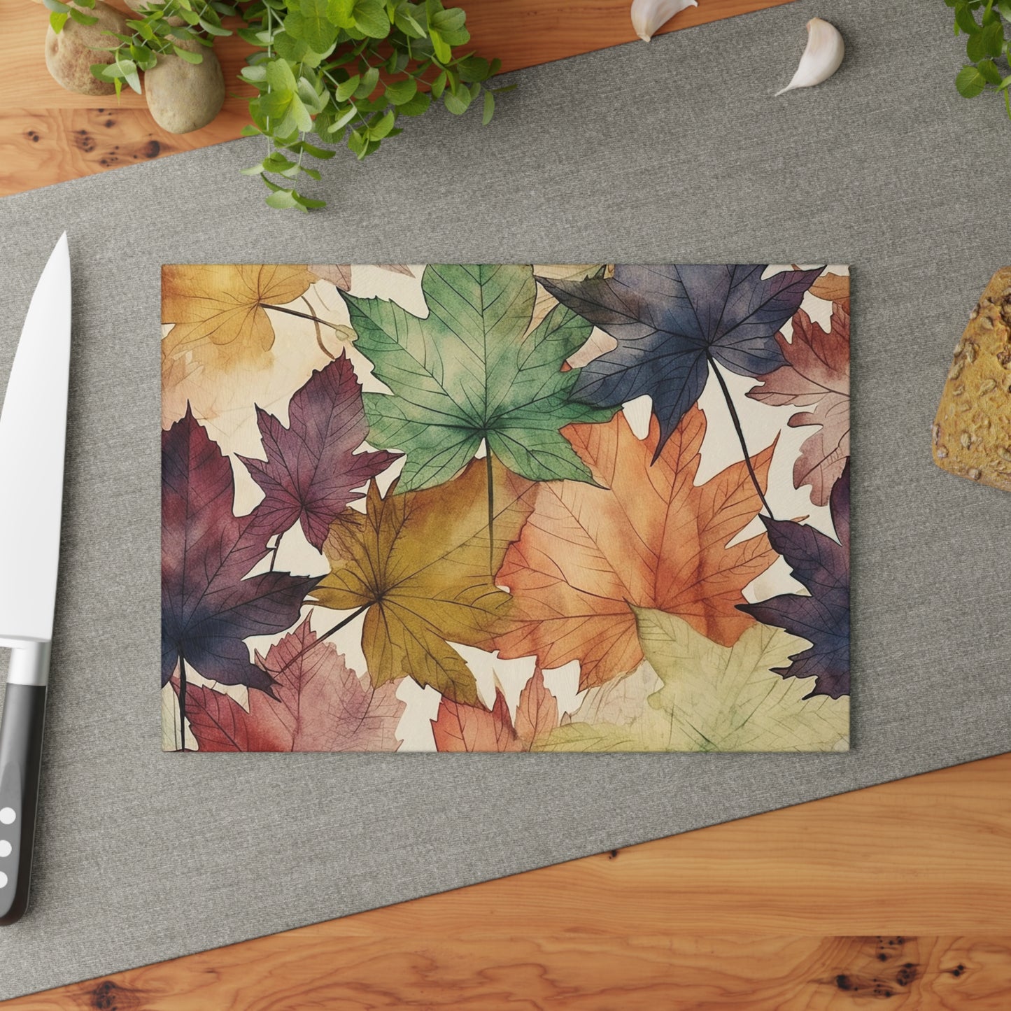 Autumn Floral Glass Cutting Board