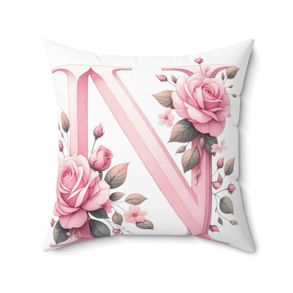 Alphabet Flowers Print Spun Polyester Square Pillow