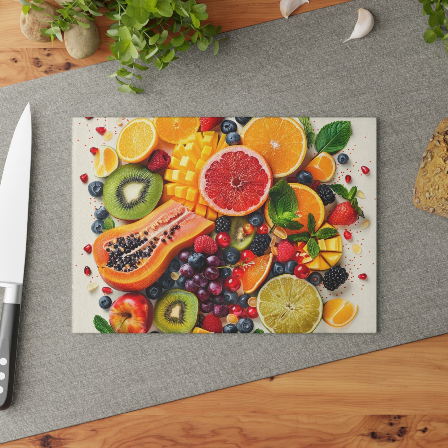 Fruits Print Glass Cutting Board