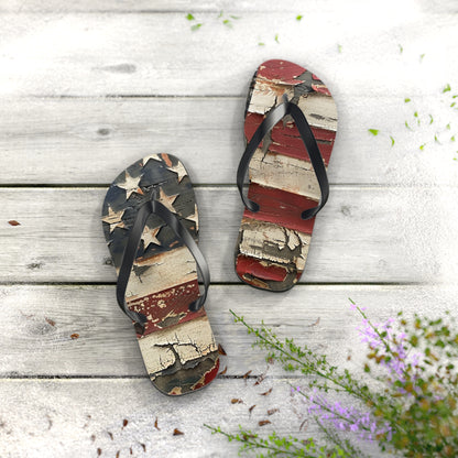 Distressed American Flag Flip-Flops