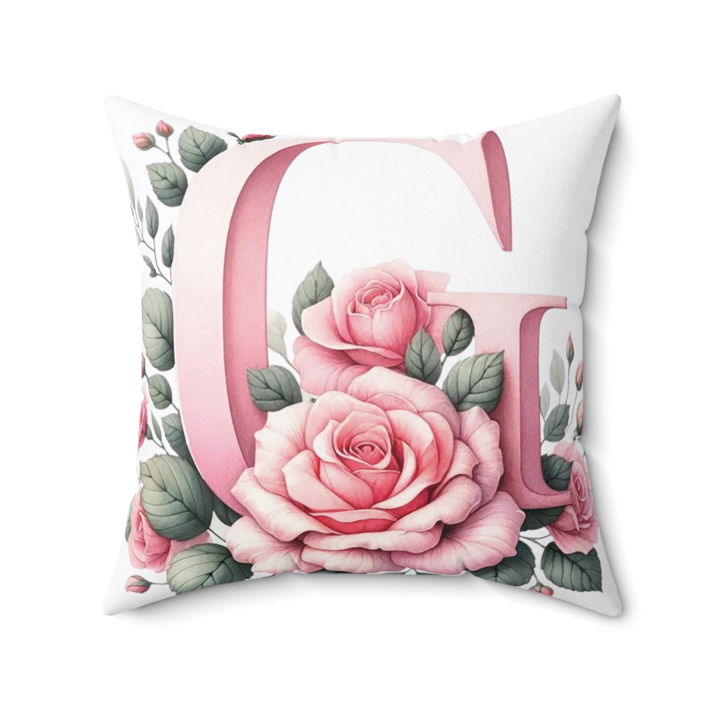 Alphabet Flowers Print Spun Polyester Square Pillow