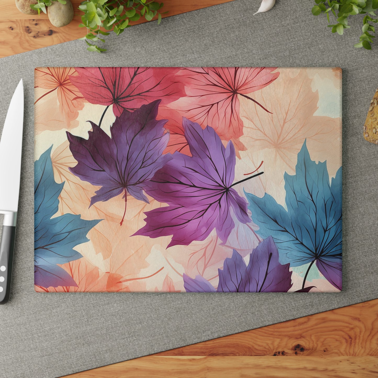 Autumn Floral Glass Cutting Board