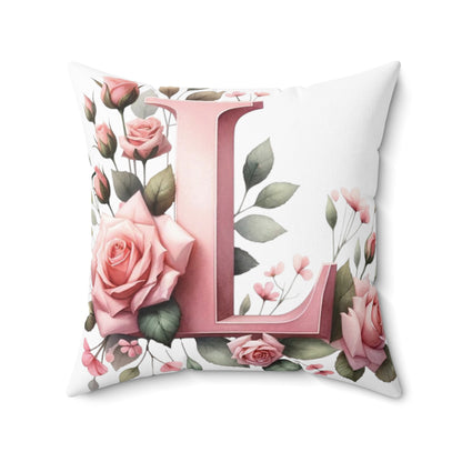 Alphabet Flowers Print Spun Polyester Square Pillow