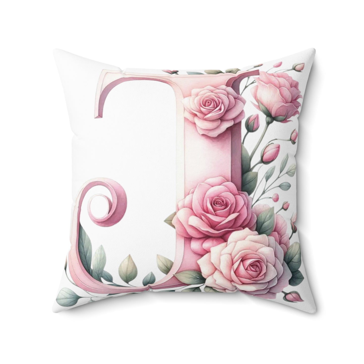 Alphabet Flowers Print Spun Polyester Square Pillow