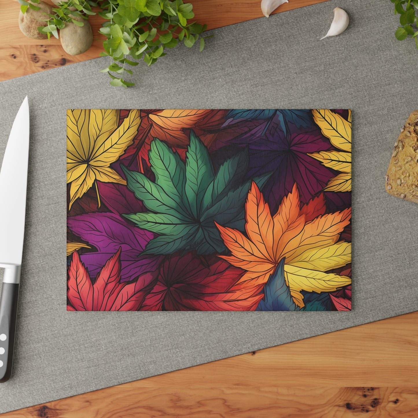 Autumn Floral Glass Cutting Board