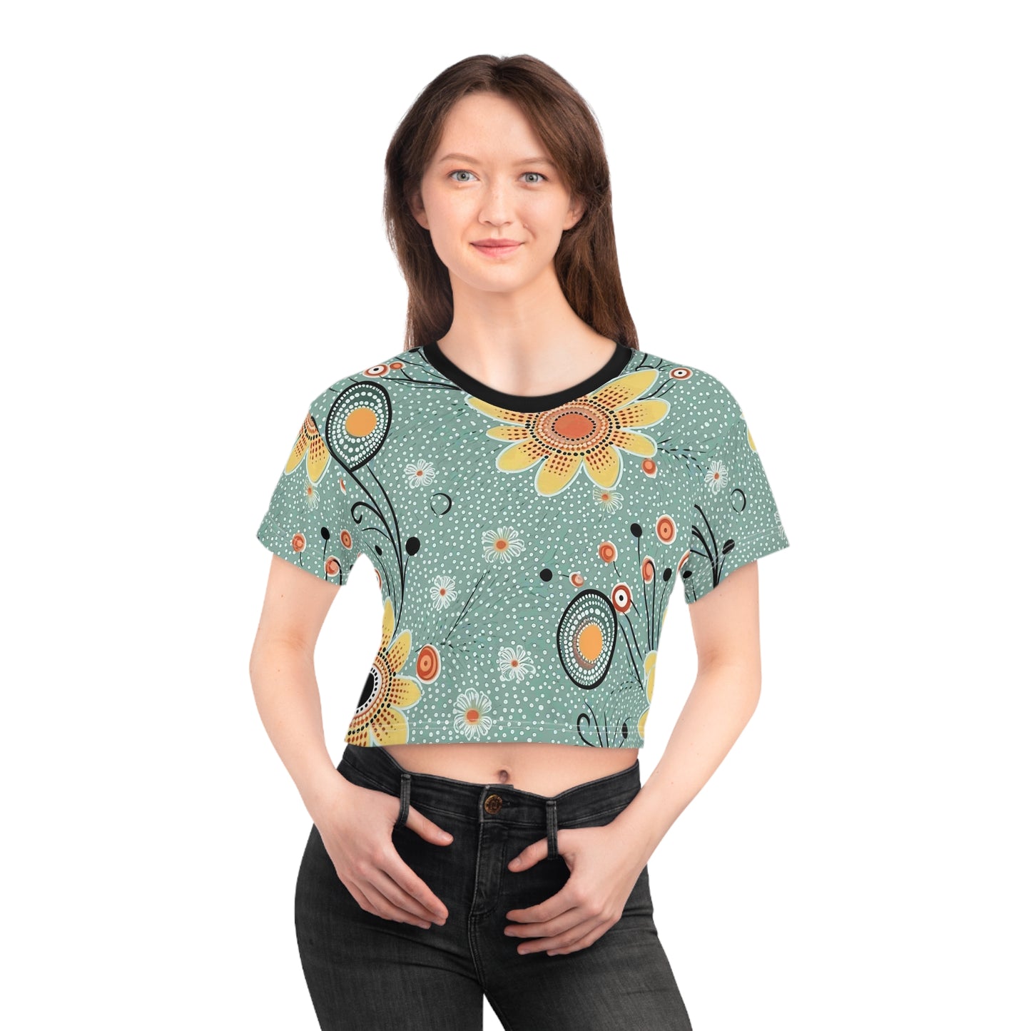 Aboriginal Flower Pattern (AOP) Crop Tee