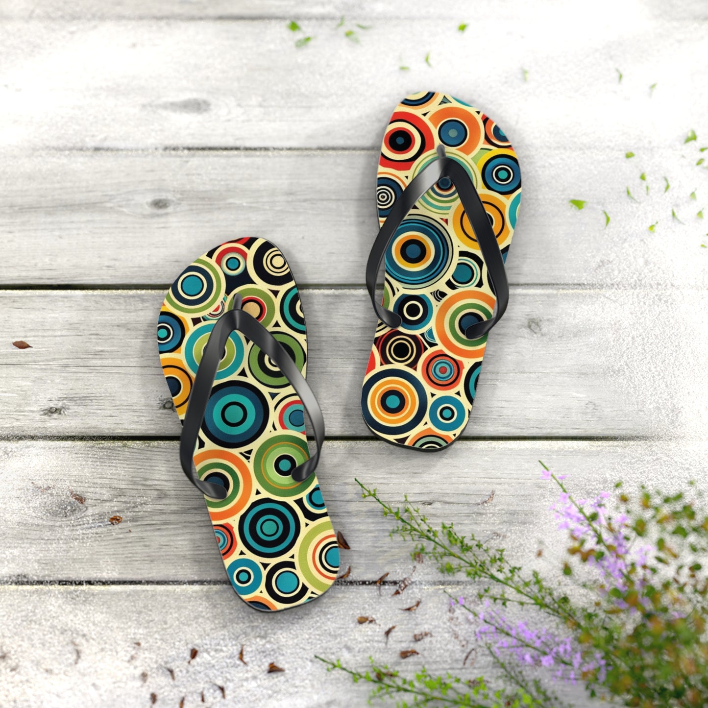 Abstract Decorative Circles Pattern Flip-Flops