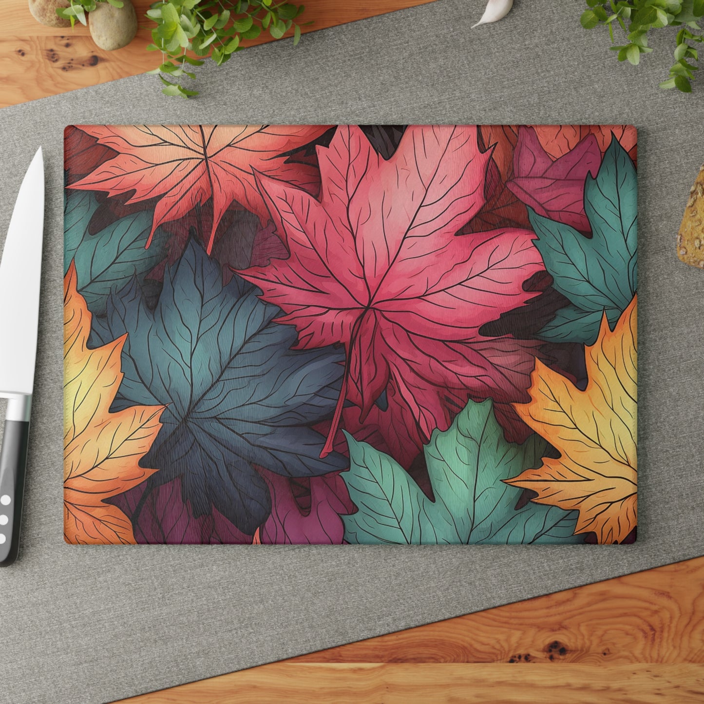 Autumn Floral Glass Cutting Board