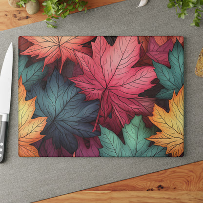 Autumn Floral Glass Cutting Board