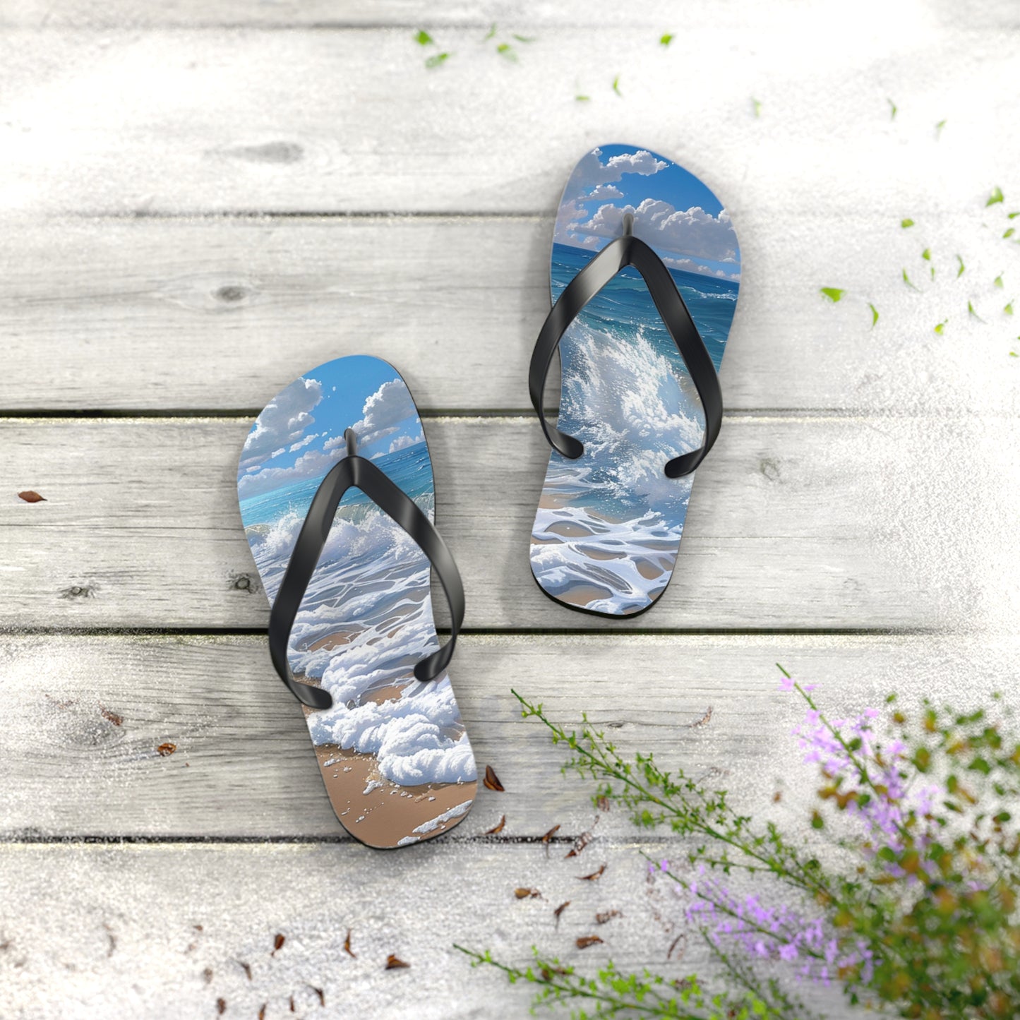 Sand Shore Ocean Waves Flip-Flops