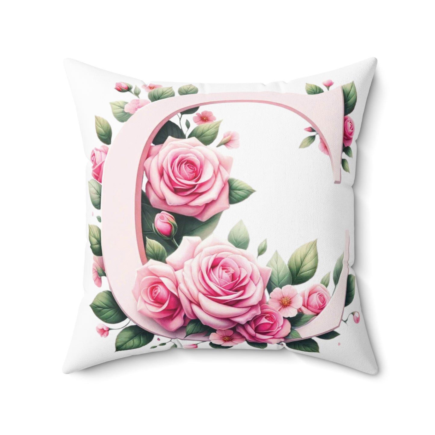 Alphabet Flowers Print Spun Polyester Square Pillow