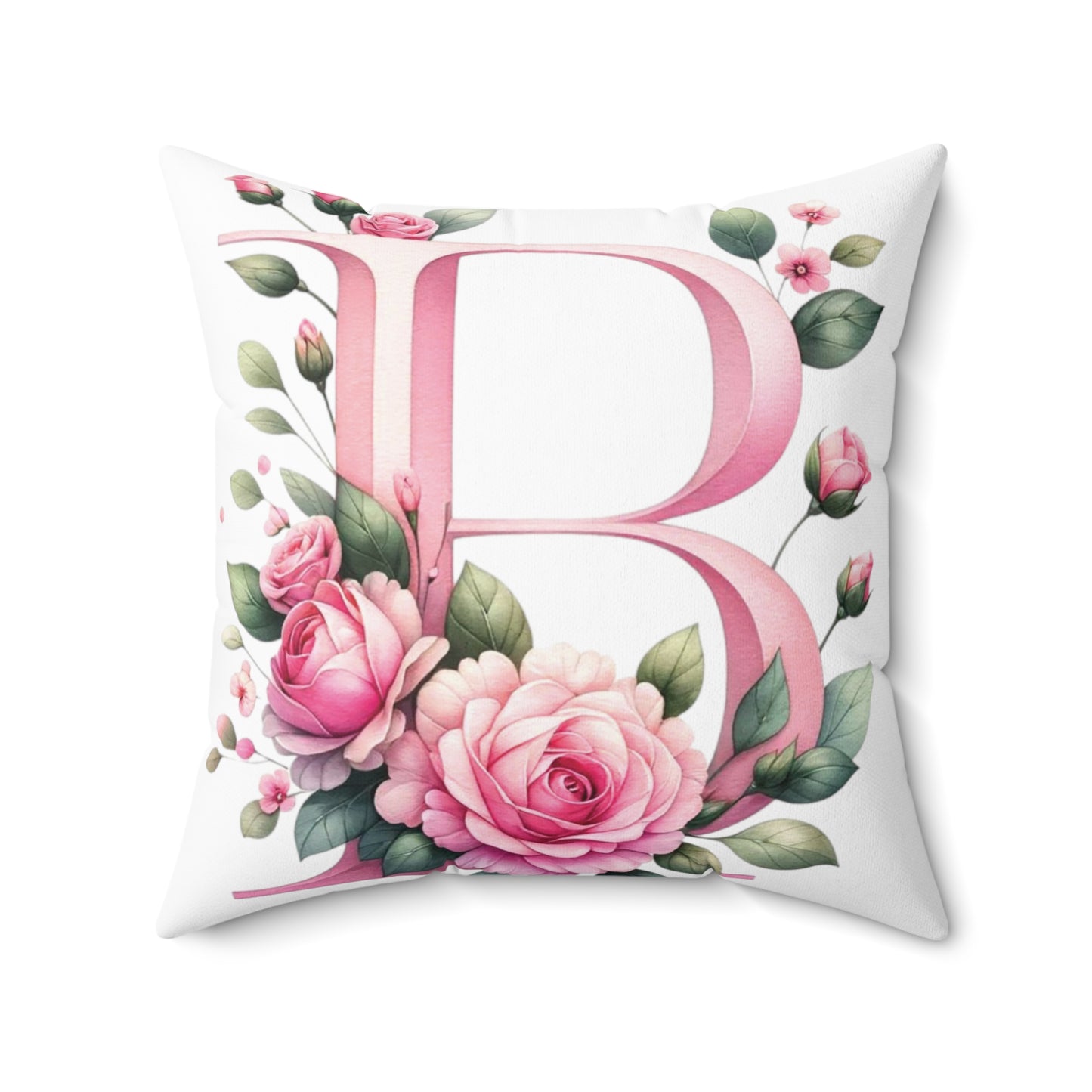 Alphabet Flowers Print Spun Polyester Square Pillow