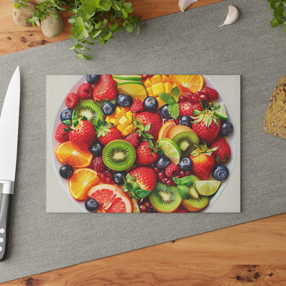 Fruits Print Glass Cutting Board