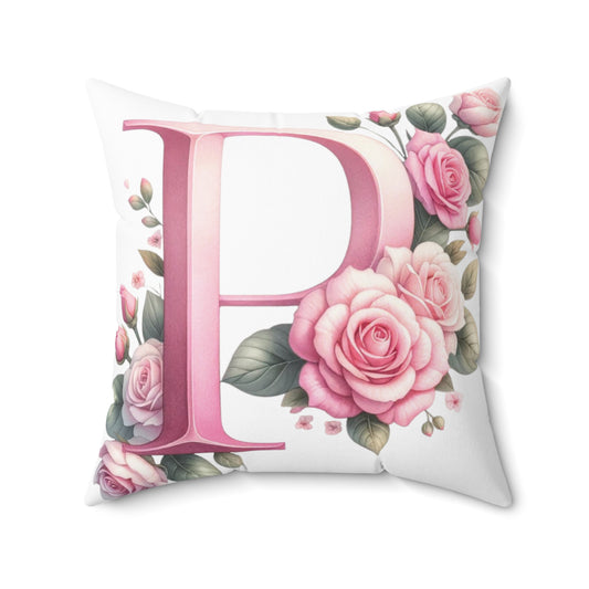 Alphabet Flowers Print Spun Polyester Square Pillow