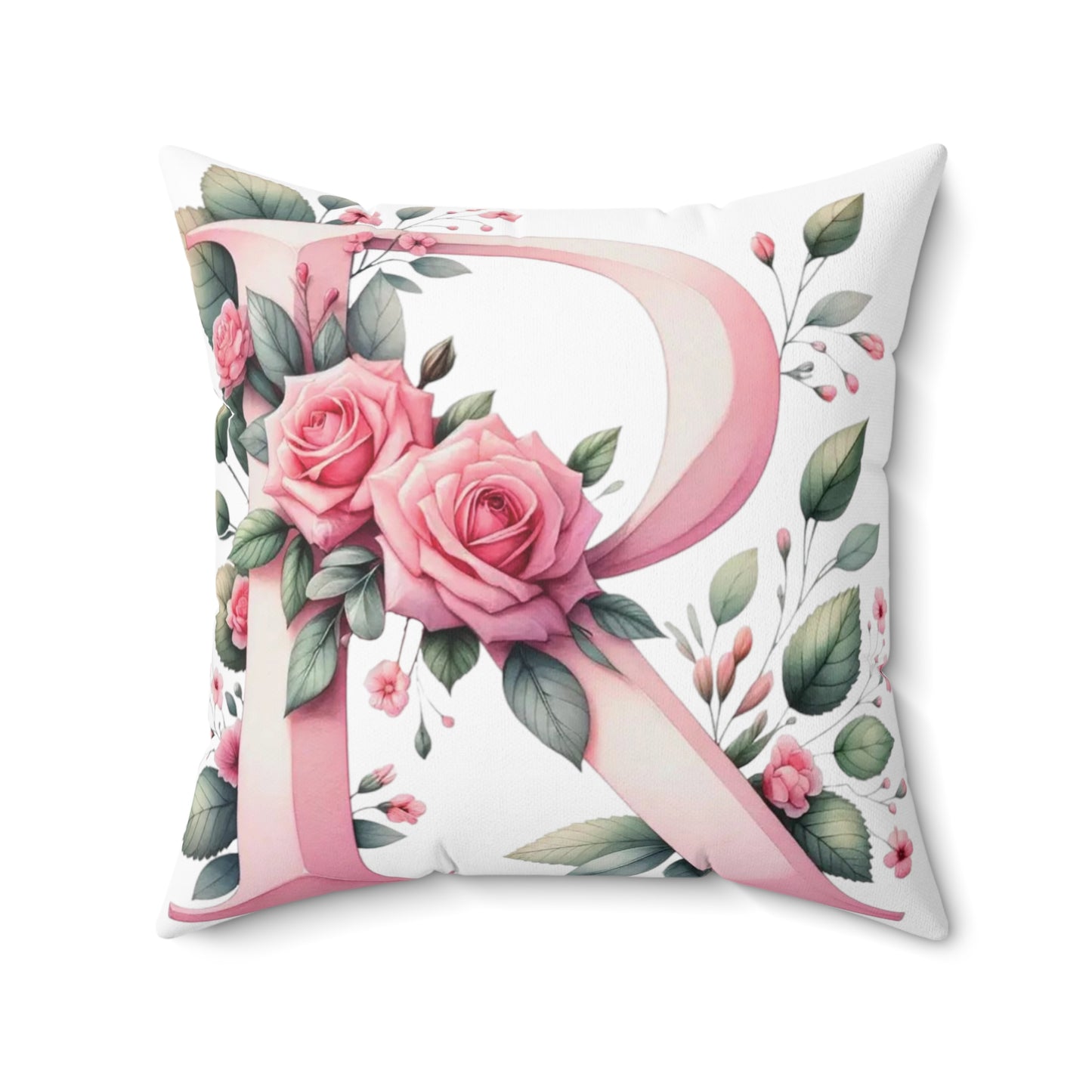 Alphabet Flowers Print Spun Polyester Square Pillow