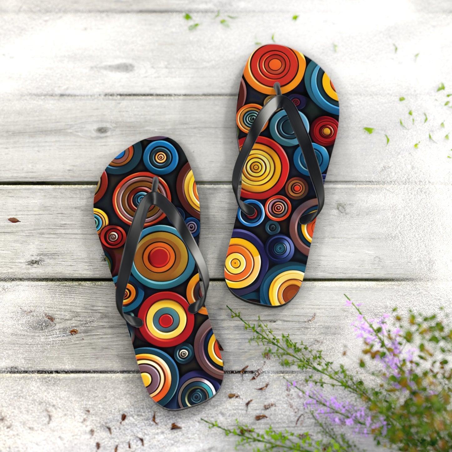 Abstract Decorative Circles Pattern Flip-Flops