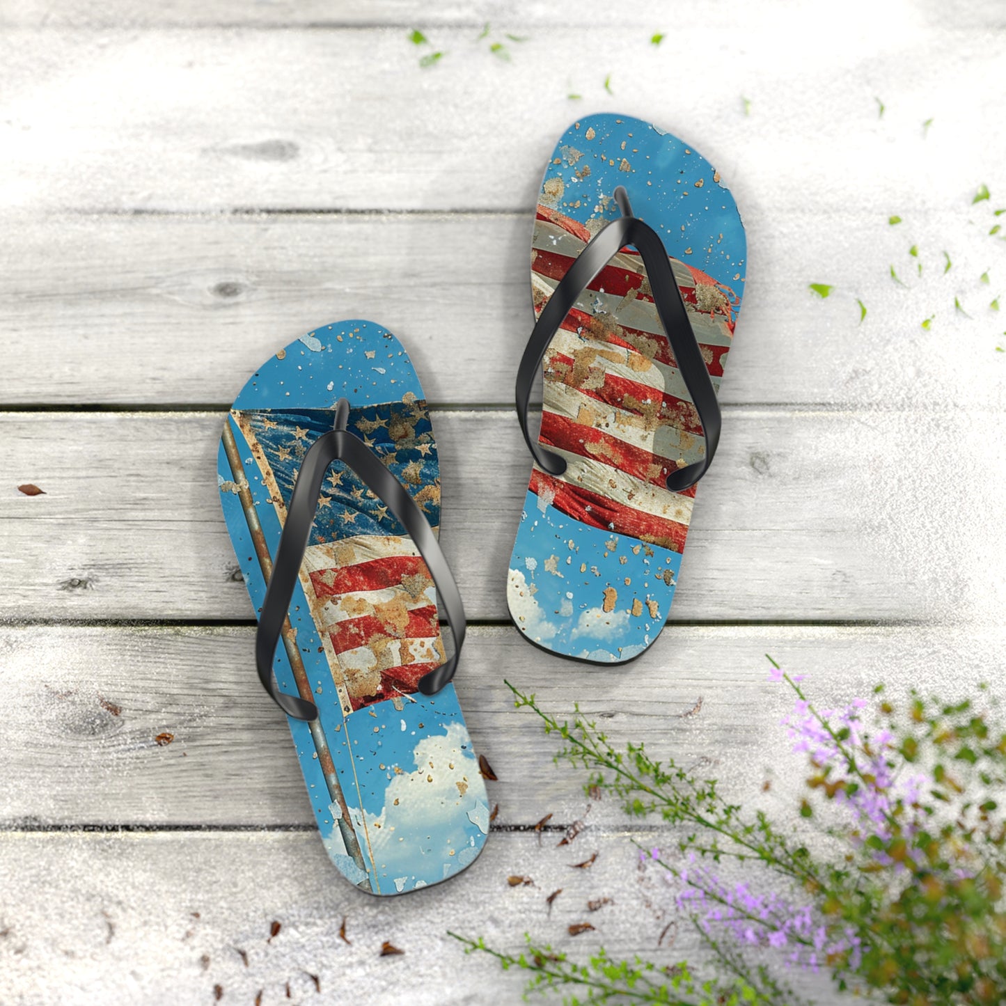 Distressed American Flag Flip-Flops