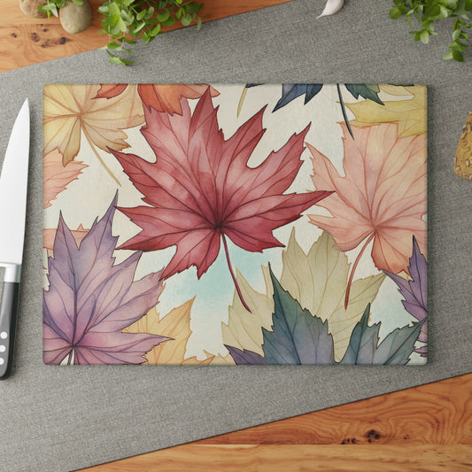 Autumn Floral Glass Cutting Board