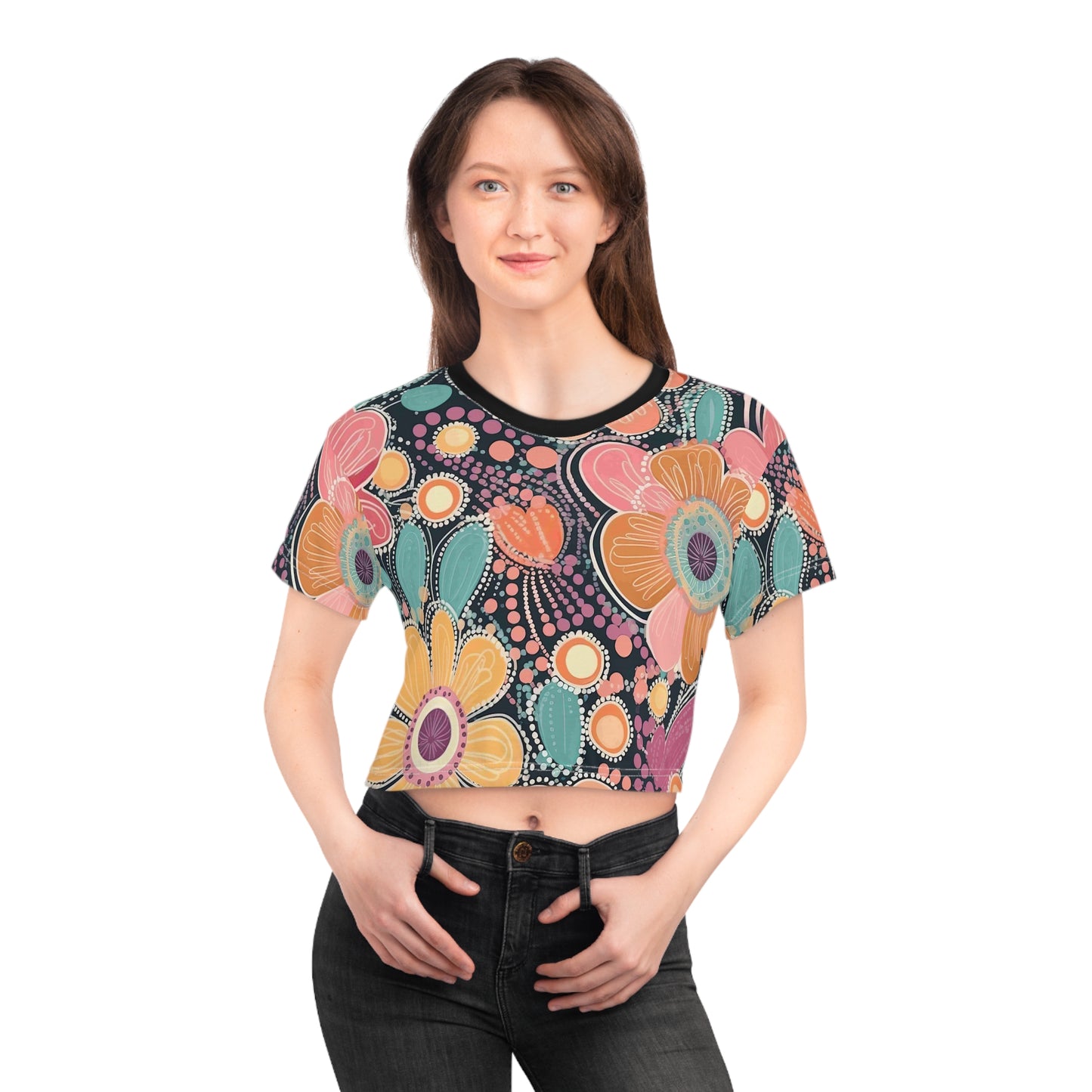 Aboriginal Flower Pattern (AOP) Crop Tee