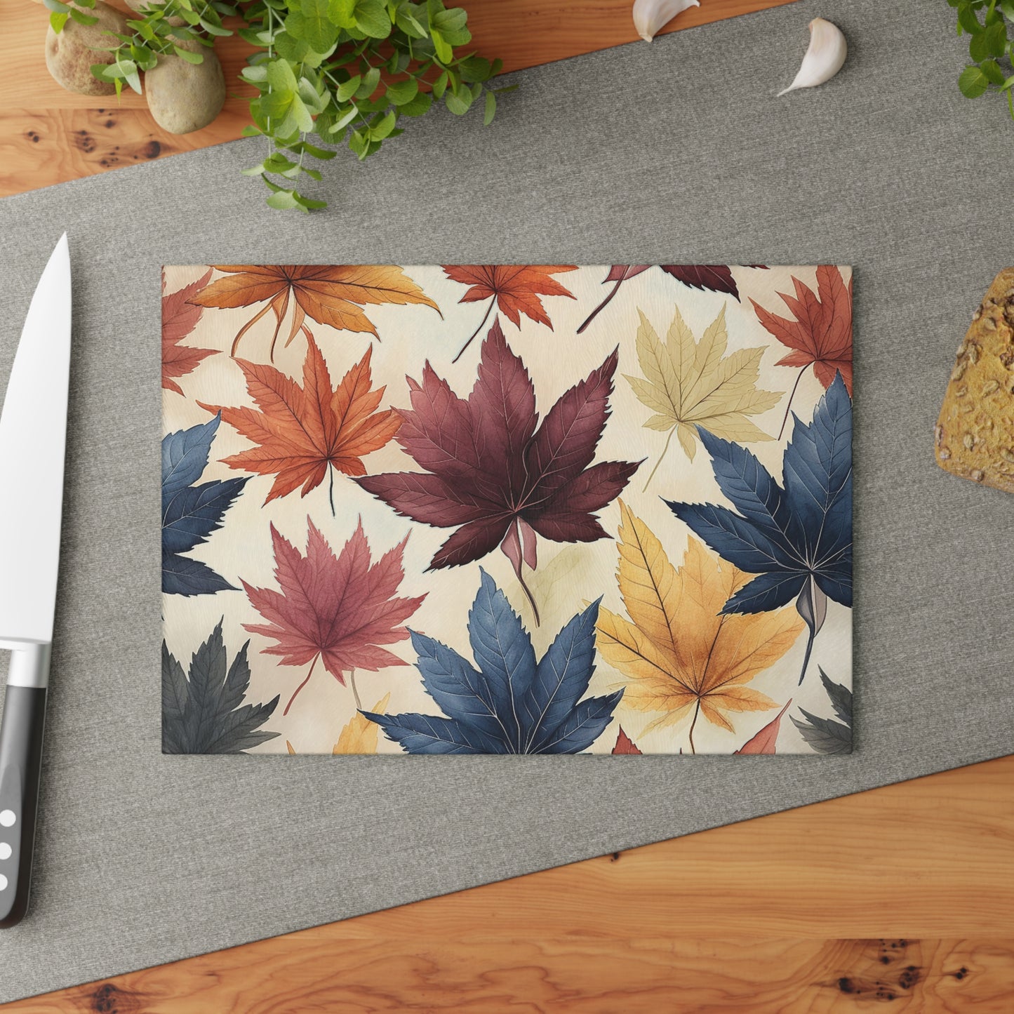 Autumn Floral Glass Cutting Board