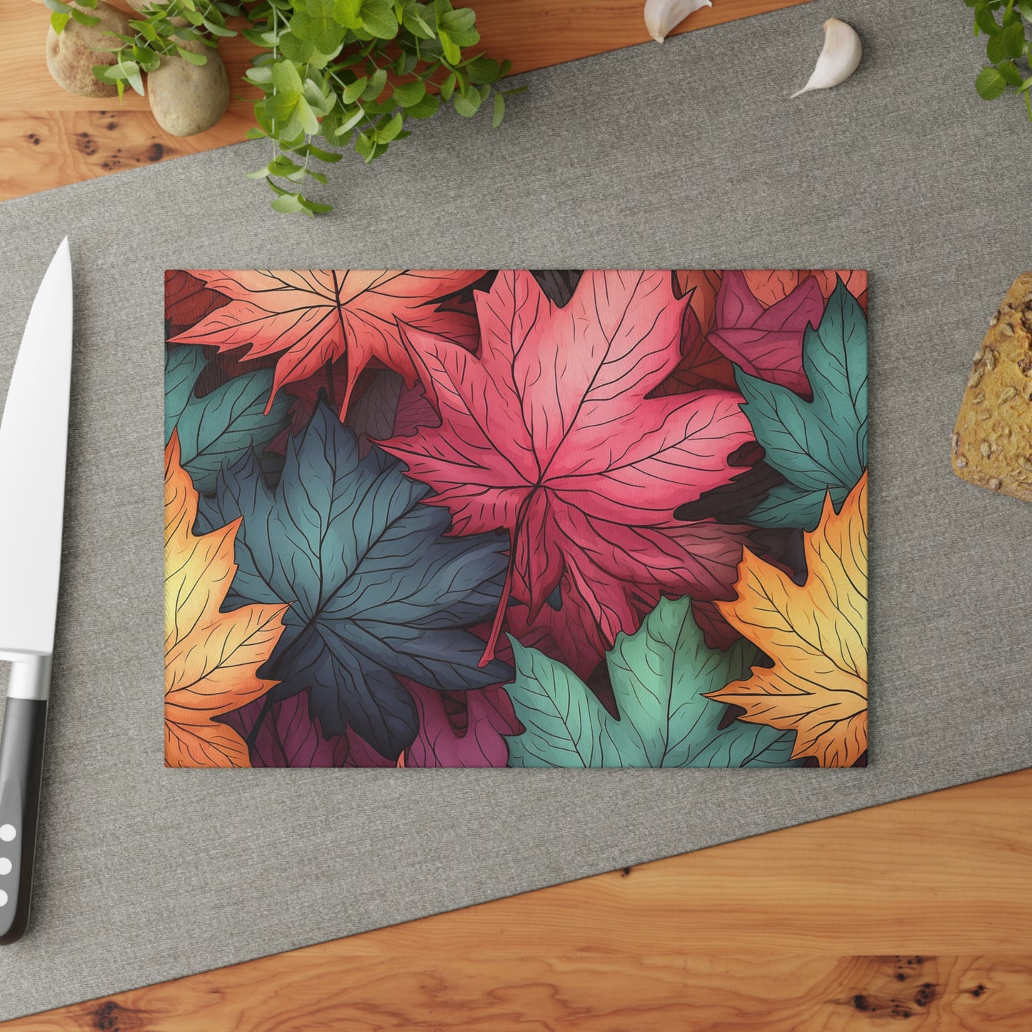 Autumn Floral Glass Cutting Board