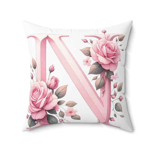 Alphabet Flowers Print Spun Polyester Square Pillow