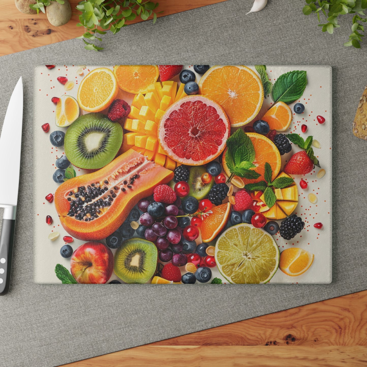 Fruits Print Glass Cutting Board