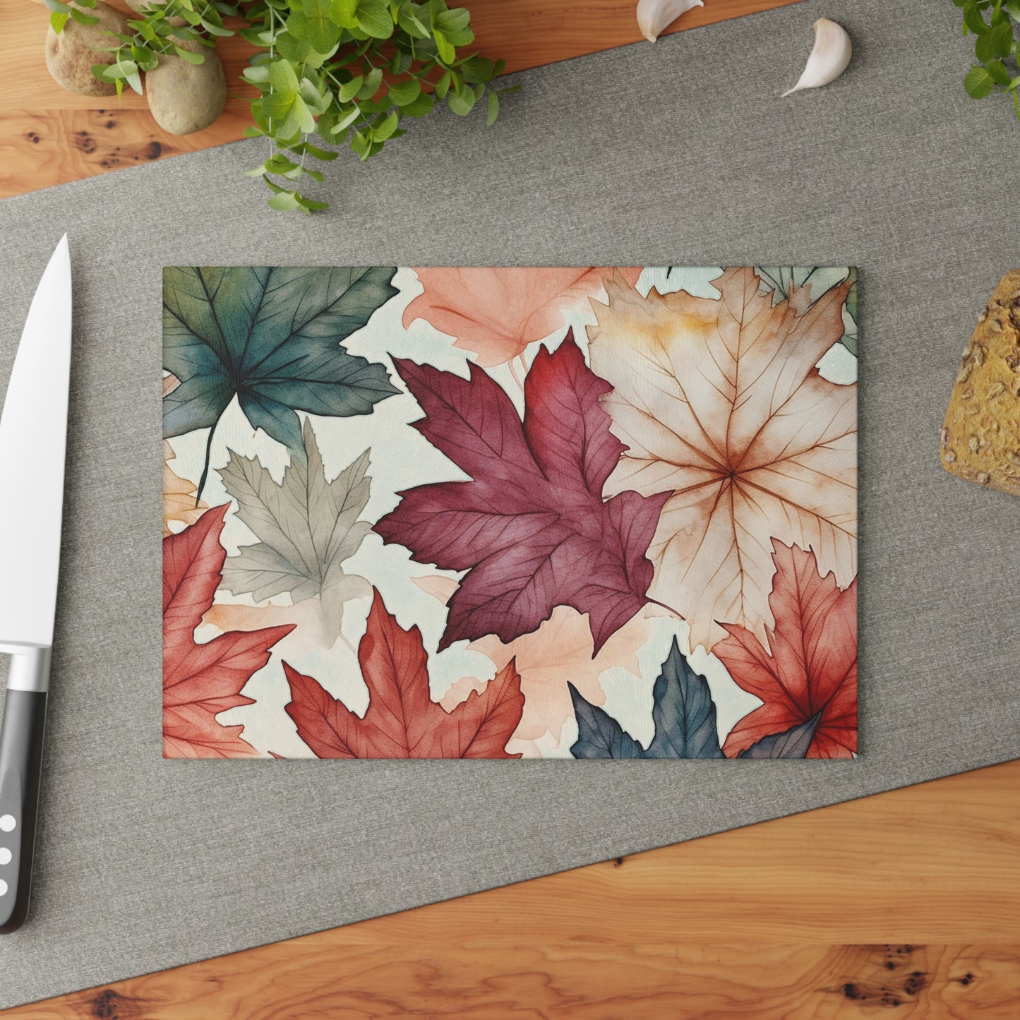 Autumn Floral Glass Cutting Board