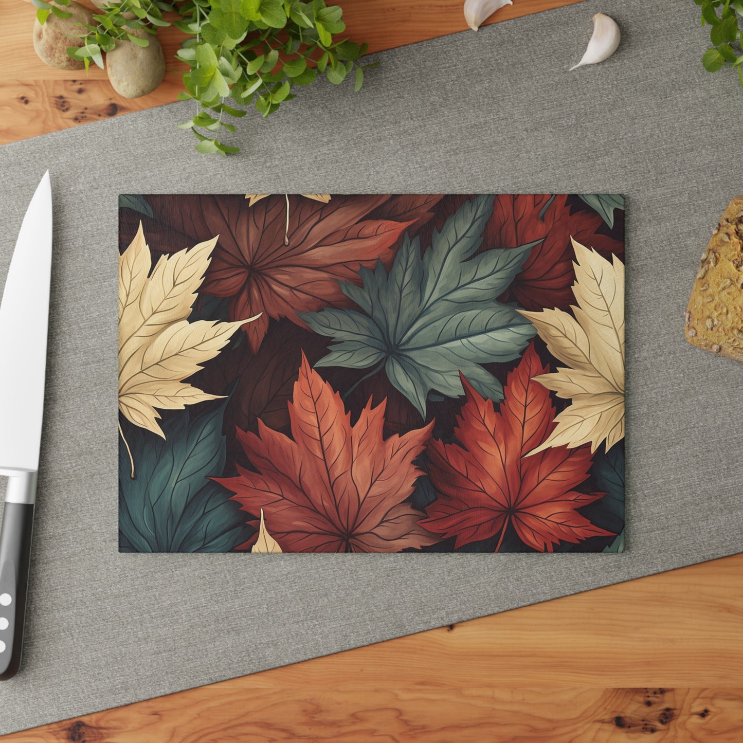 Autumn Floral Glass Cutting Board