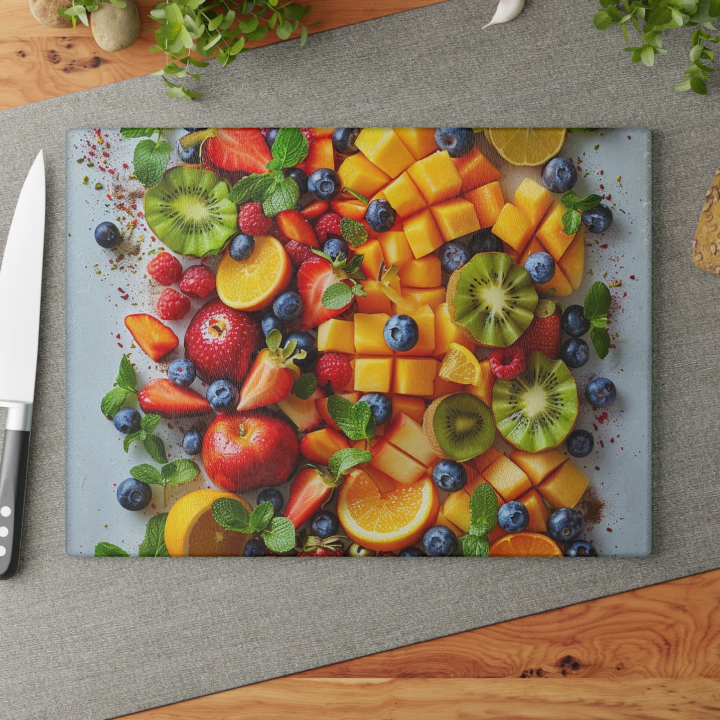 Fruits Print Glass Cutting Board