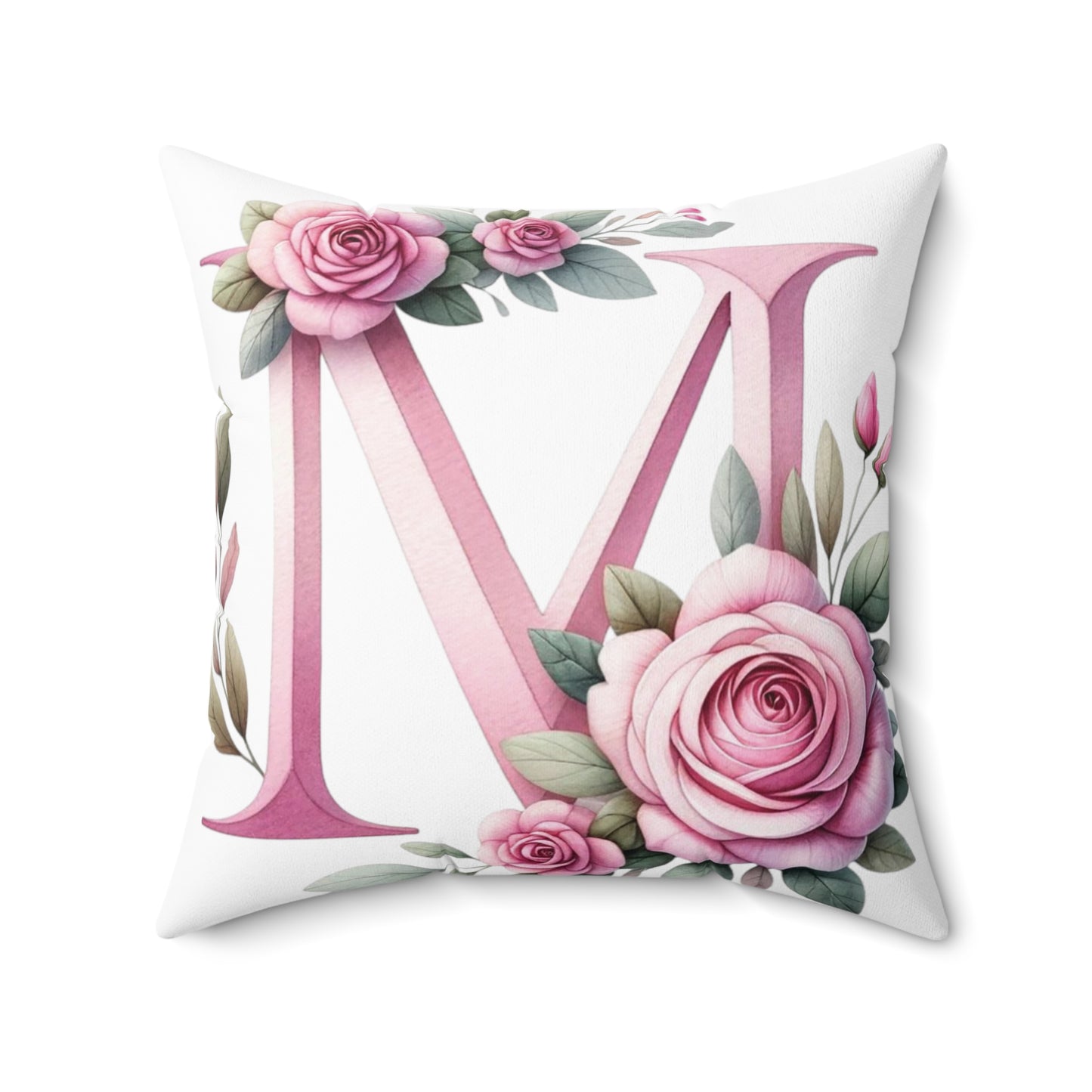 Alphabet Flowers Print Spun Polyester Square Pillow