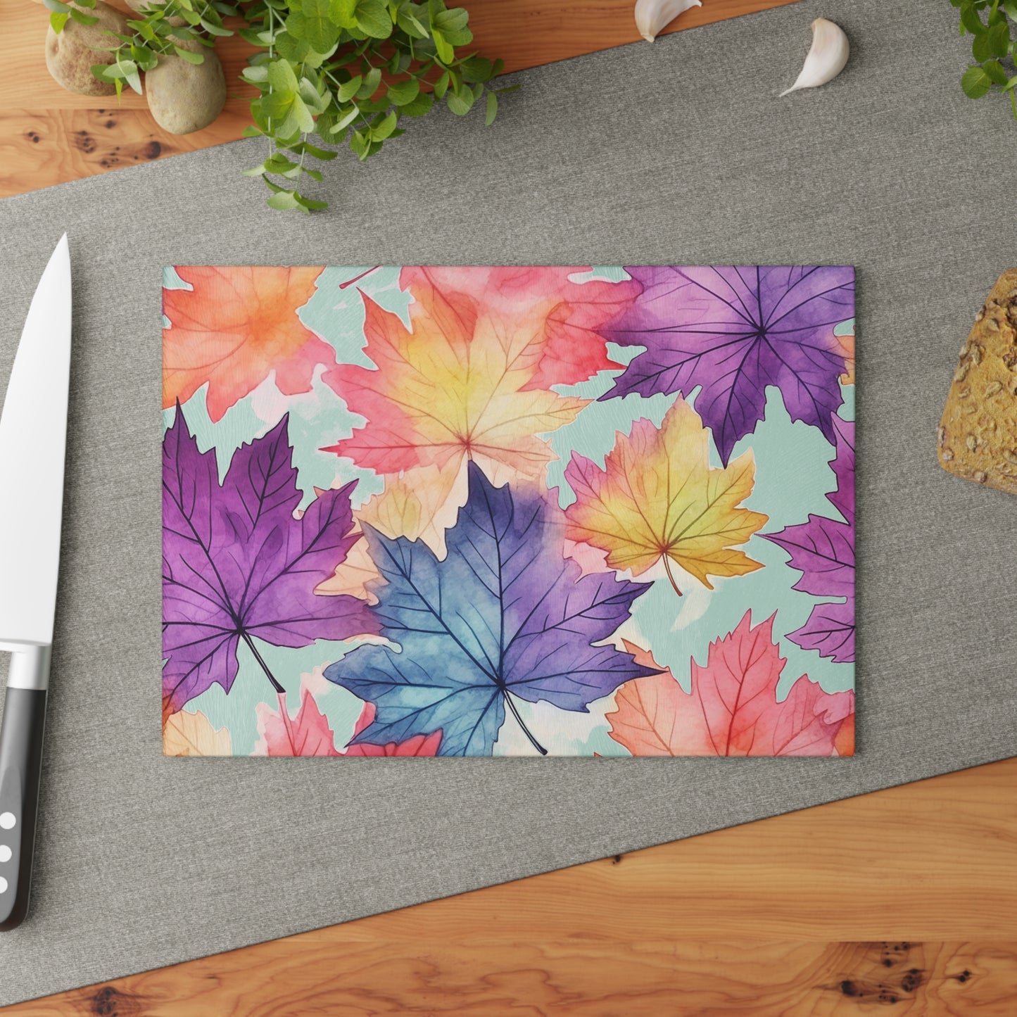 Autumn Floral Glass Cutting Board