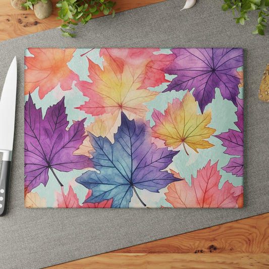 Autumn Floral Glass Cutting Board