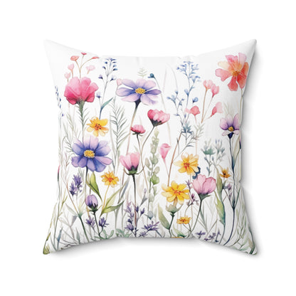 Flowers Print Spun Polyester Square Pillow