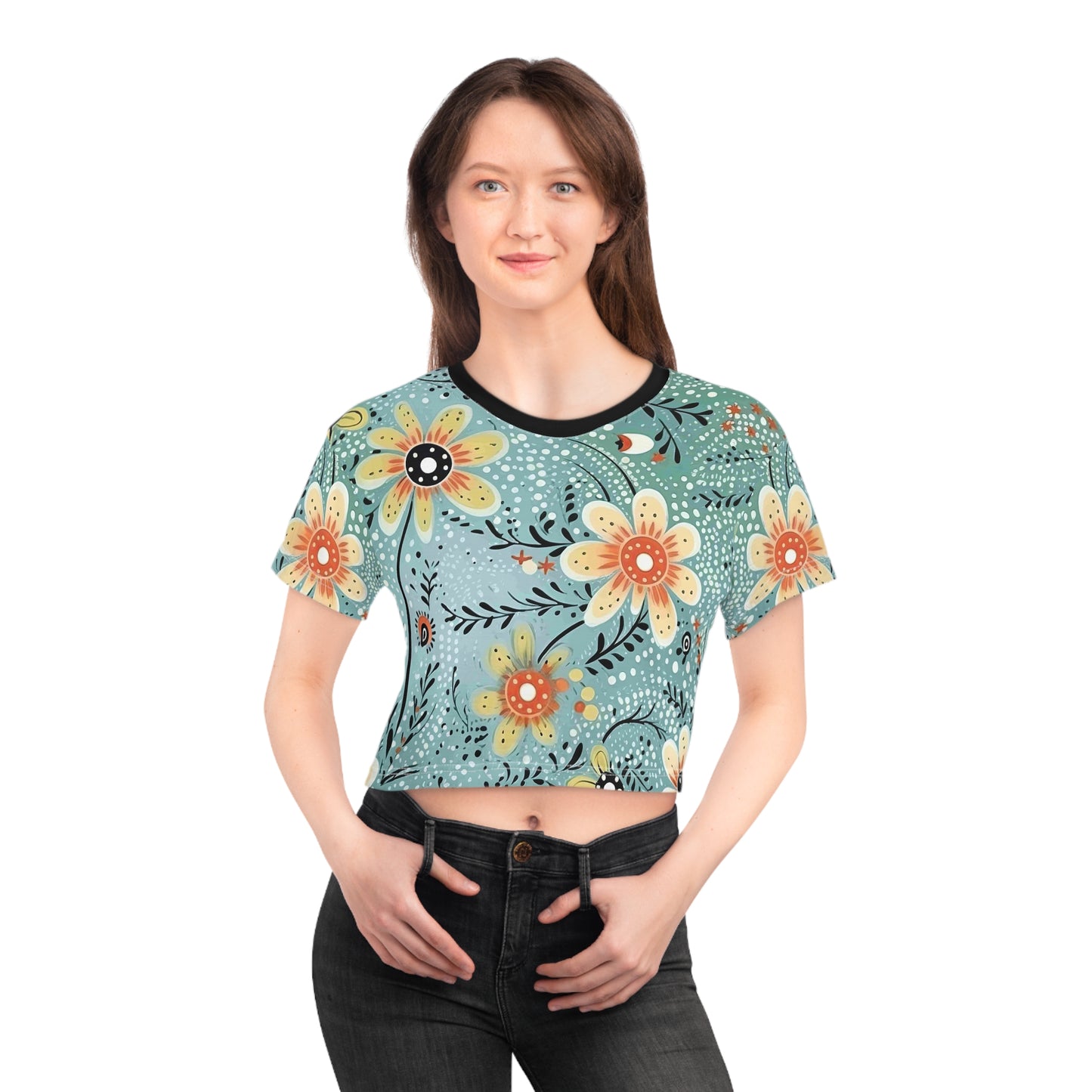 Aboriginal Flower Pattern (AOP) Crop Tee