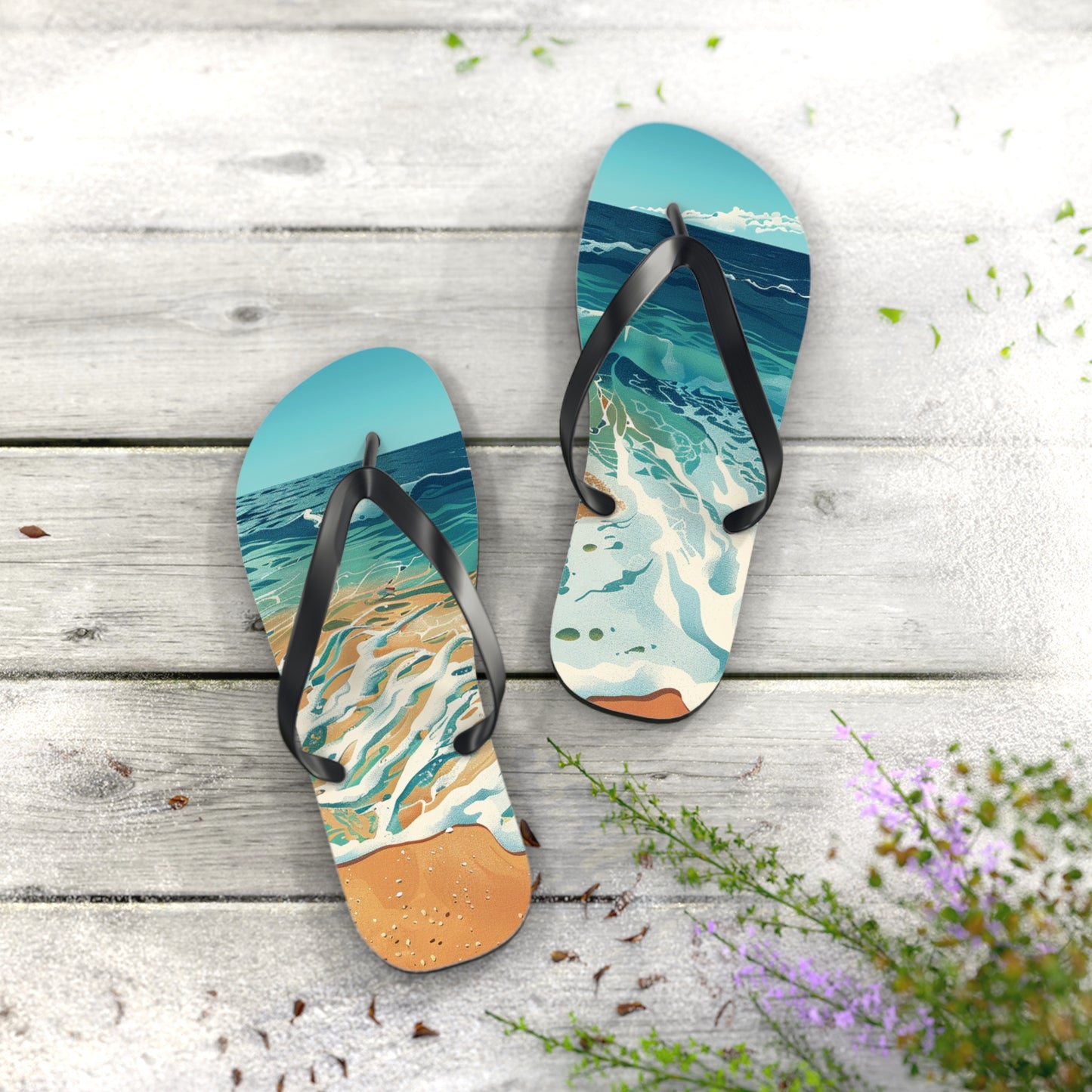 Sand Shore Ocean Waves Flip-Flops