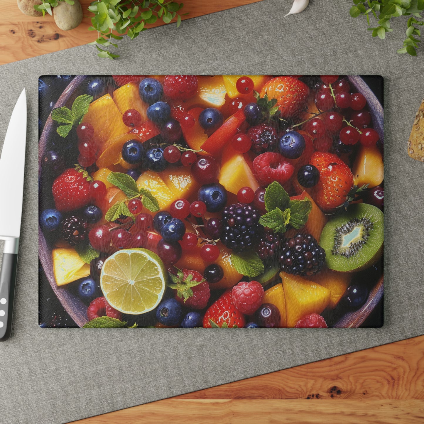 Fruits Print Glass Cutting Board