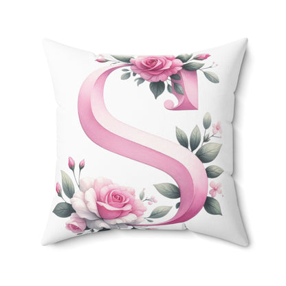 Alphabet Flowers Print Spun Polyester Square Pillow