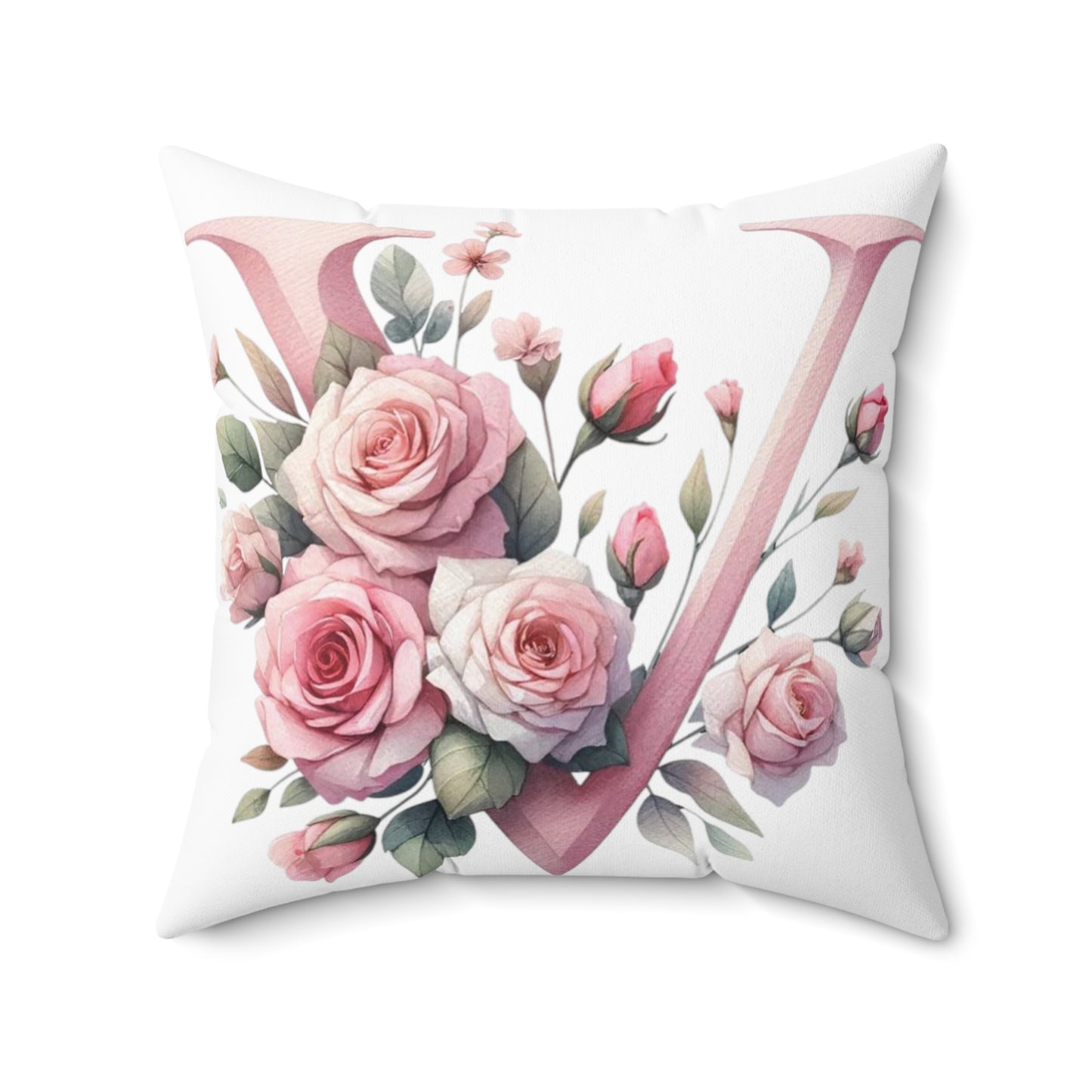 Alphabet Flowers Print Spun Polyester Square Pillow