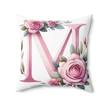 Alphabet Flowers Print Spun Polyester Square Pillow