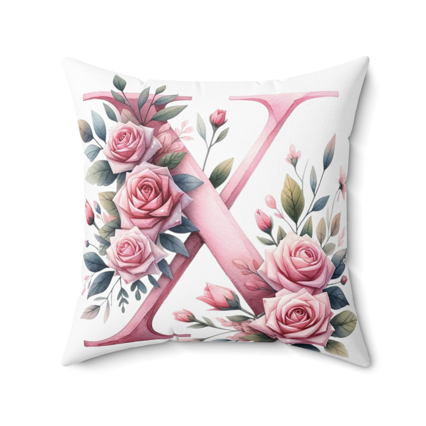 Alphabet Flowers Print Spun Polyester Square Pillow