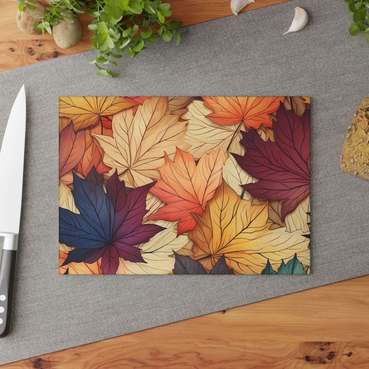 Autumn Floral Glass Cutting Board