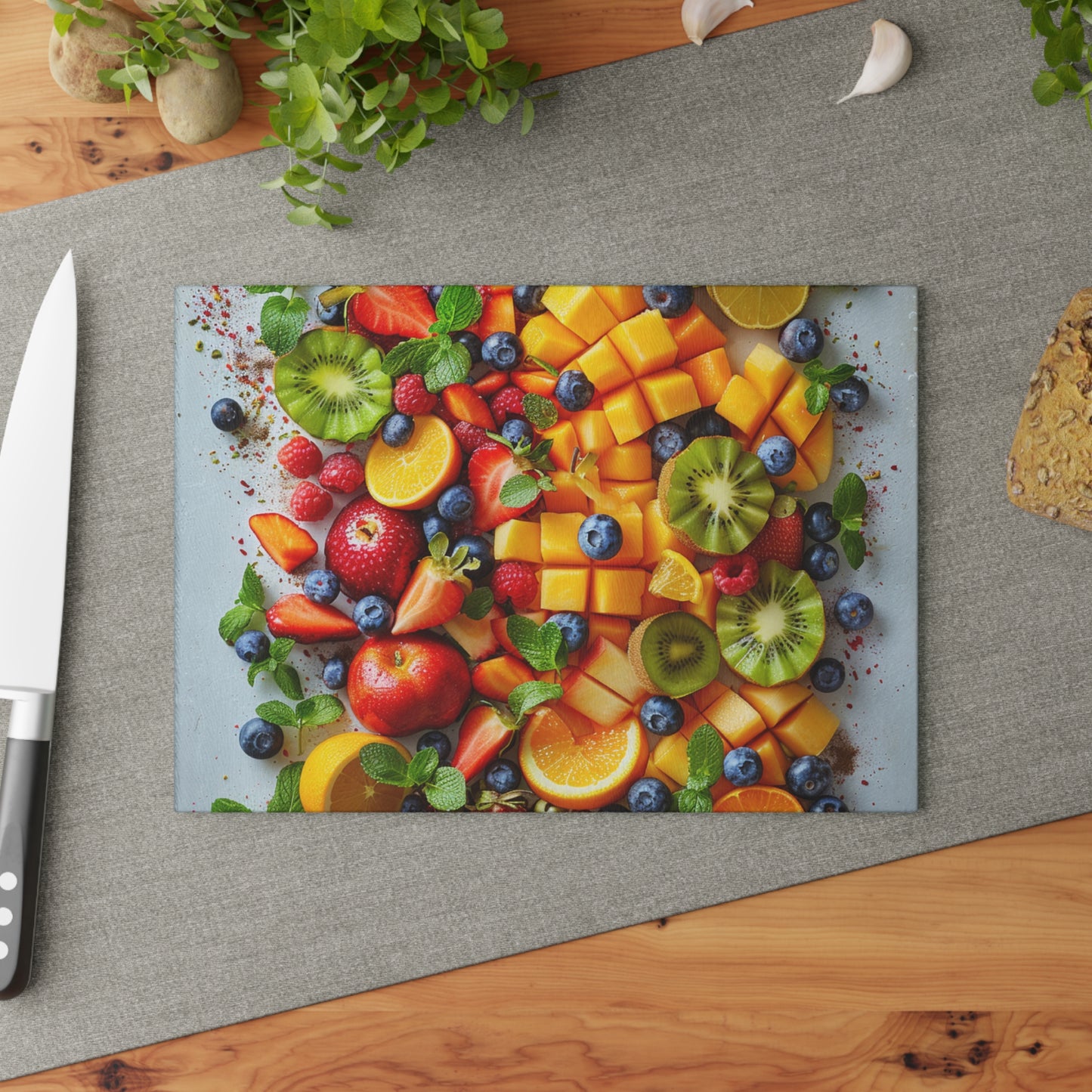 Fruits Print Glass Cutting Board