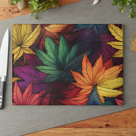 Autumn Floral Glass Cutting Board