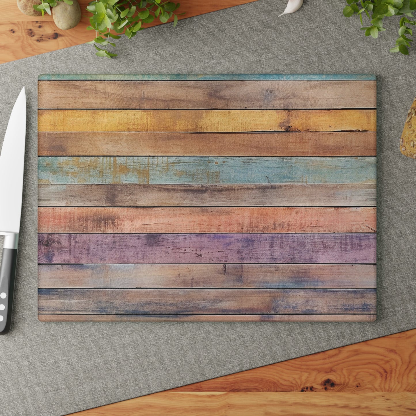 Wooden Print Glass Cutting Board