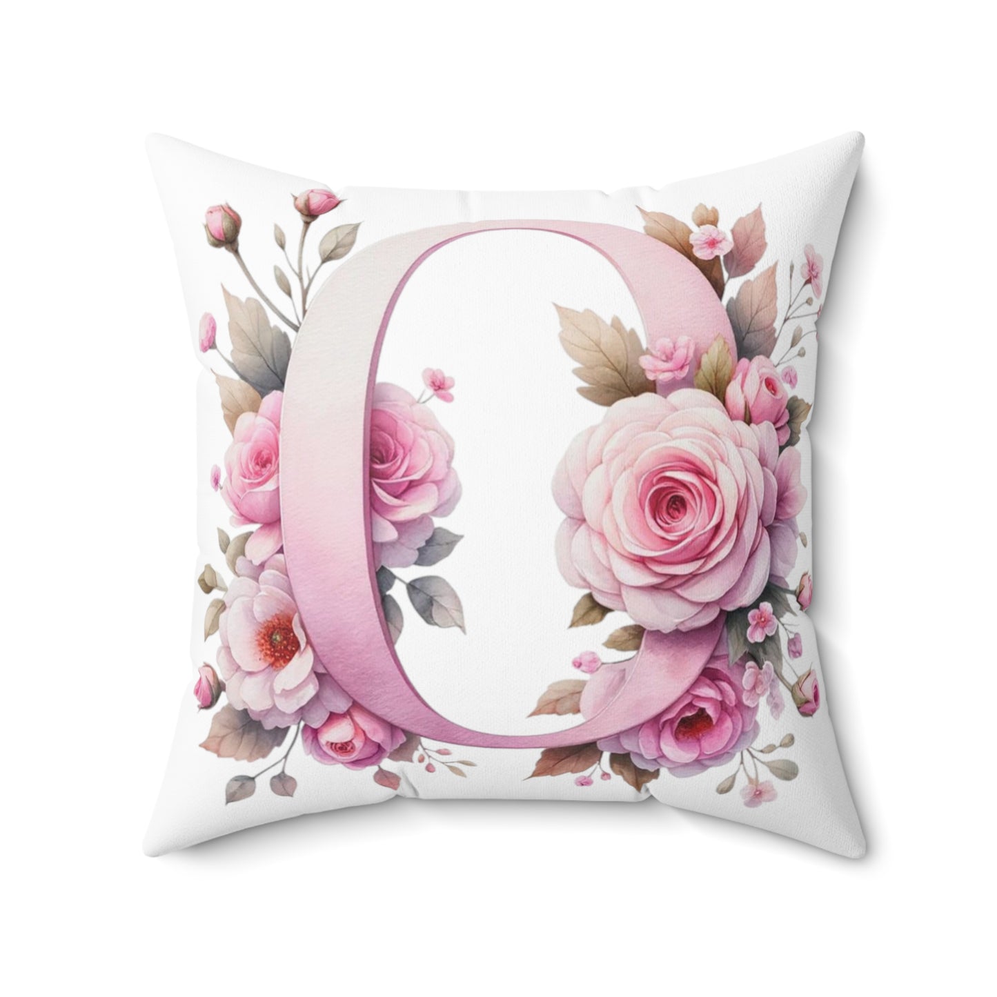 Alphabet Flowers Print Spun Polyester Square Pillow