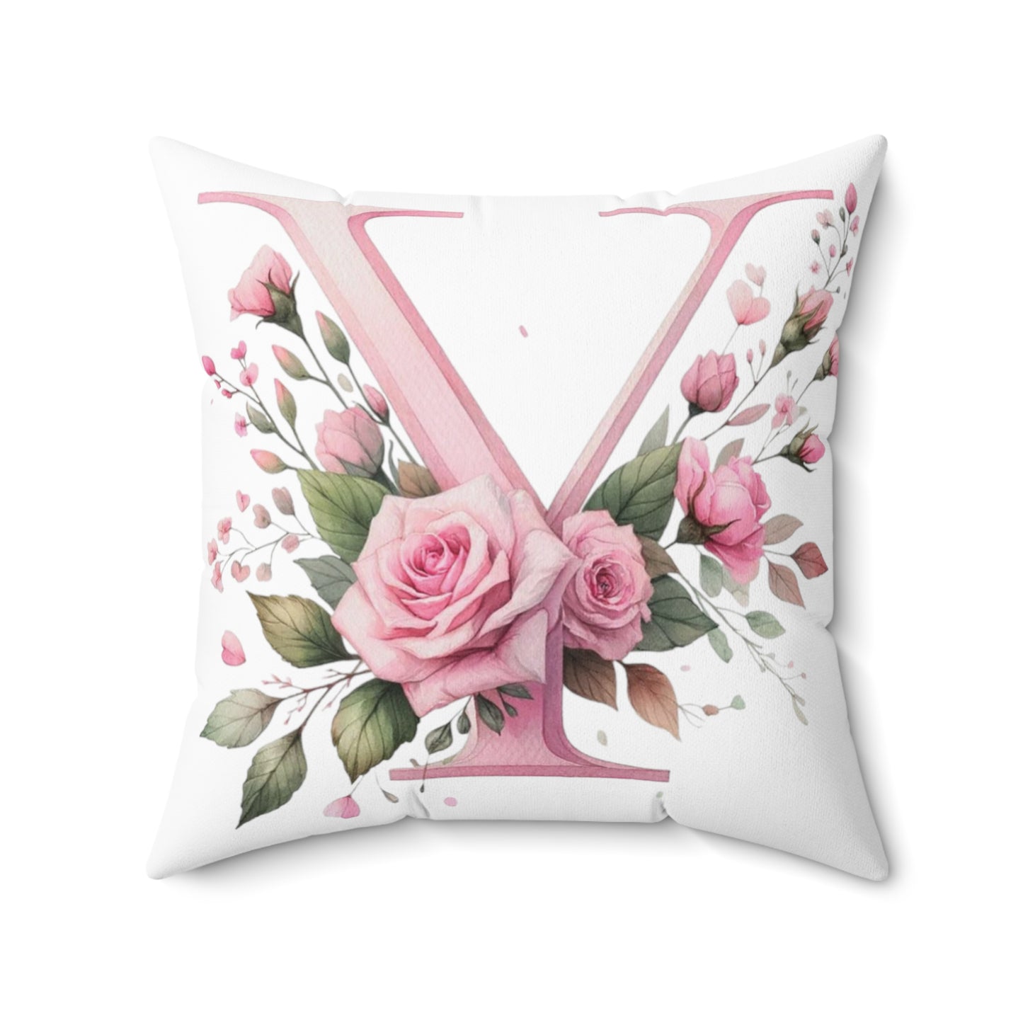 Alphabet Flowers Print Spun Polyester Square Pillow